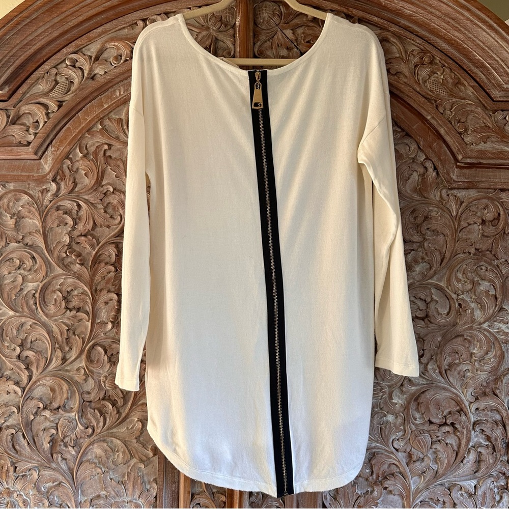 Soft Surroundings Cream Tunic with Black Stripe